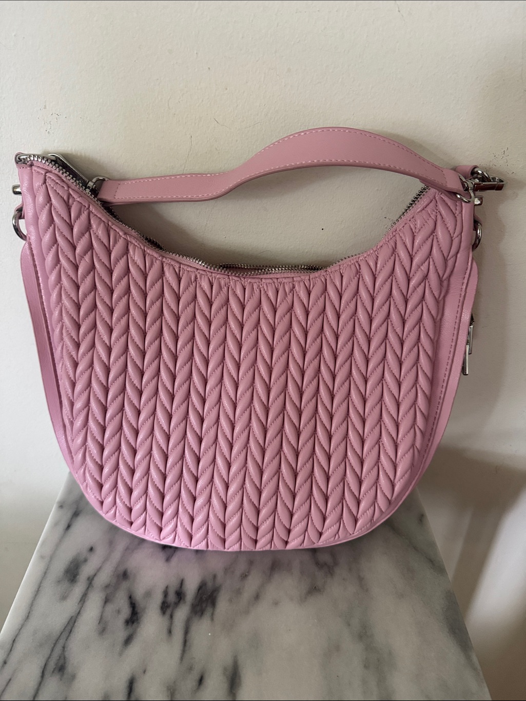 Pink Quilted Hobo Bag - Soft Braided Detail - Nwot